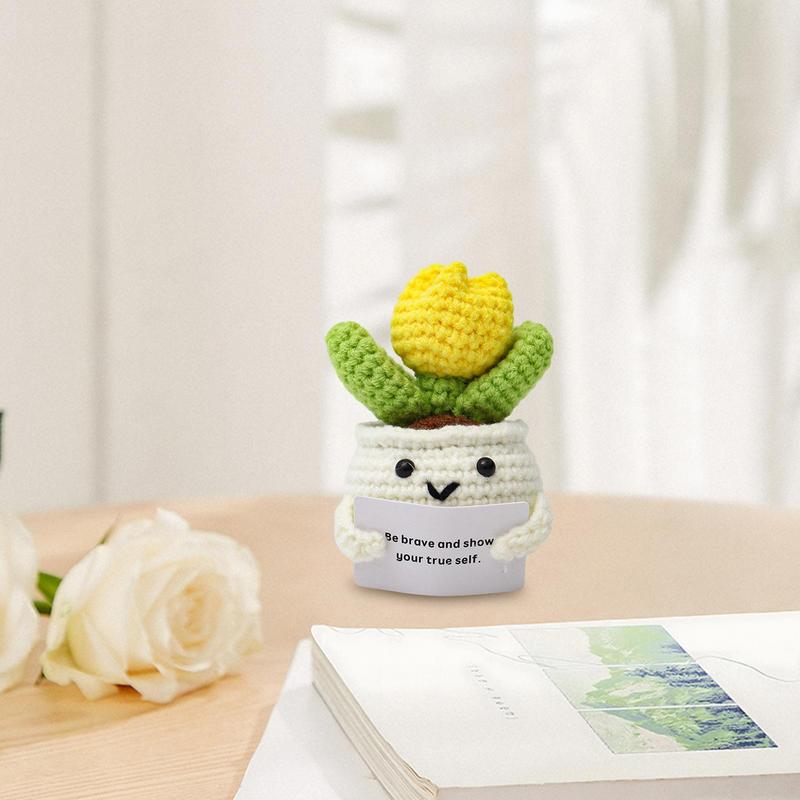 Crochet Decor Handmade Knitted Flower Doll Cute Handwoven Ornaments Emotional Support Crochet Flower Doll for Bedroom Living