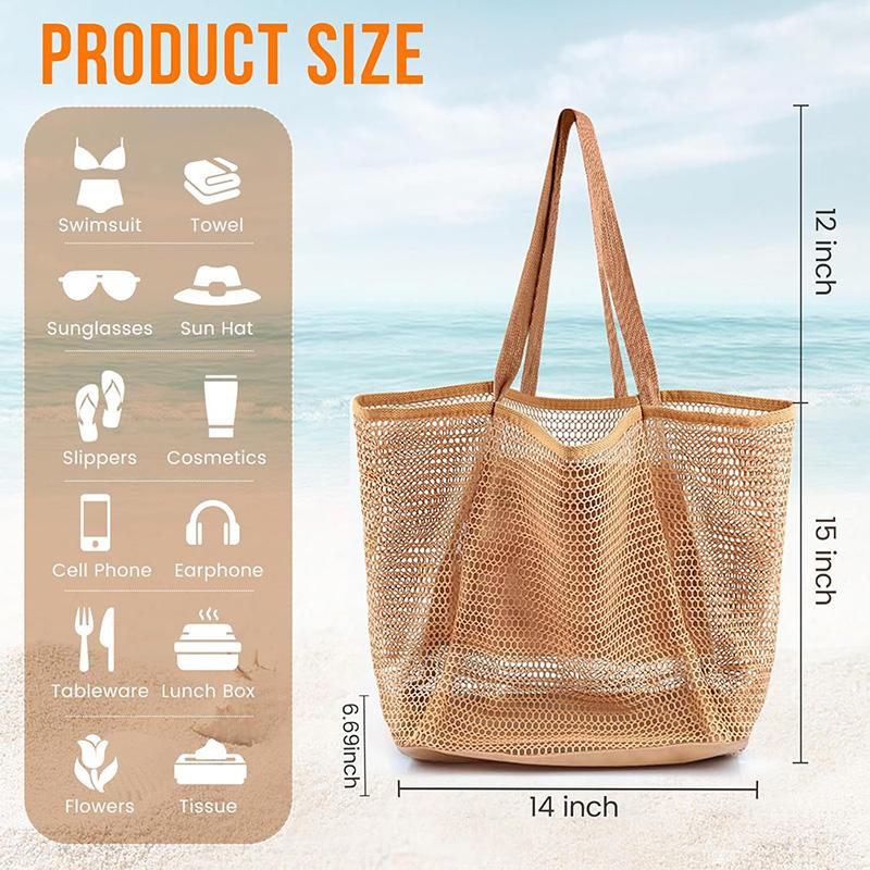 Mesh Beach Bag Large Capacity Simple Travel Shoulder Bag Hollow Handbag Toiletry Swimming Storage Bag for Outdoor Travel
