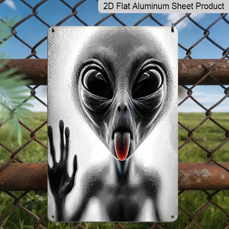 

2D Flat, Funny Alien Waving Tongue Out Metal Sign - Sci-Fi & UFO Wall Decor, Sci-Fi Themed Room, Man Cave Decor, Game Room Wall, Teen Bedroom, UFO 20*30cm