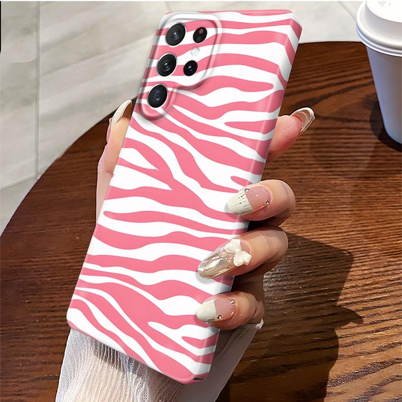High-value pink and white stripes are suitable for Samsung Galaxys25 mobile phone case women's s22 + hot-selling s24 film