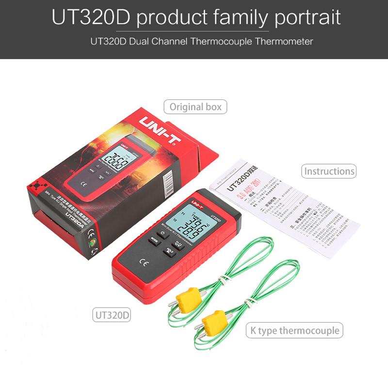 UNI-T UT320A UT320D Digital Thermometer Mini Dual K/J Type Thermocouple Thermometer -50℃ to 1300℃ High Temperature Tester Mete