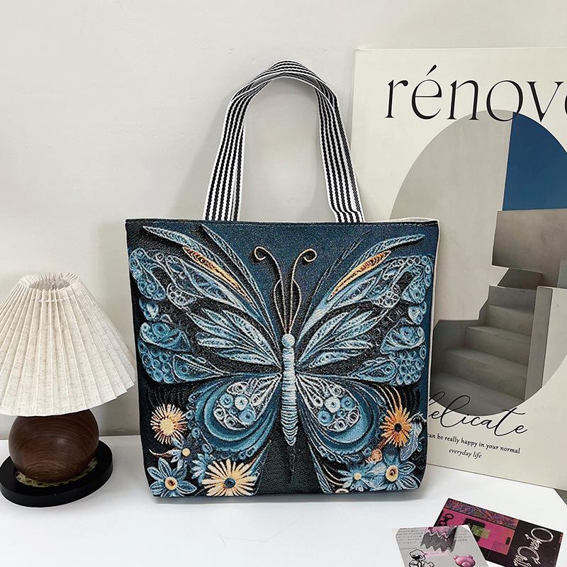 Bolsa de Ombro Feminina Bordada com Fio Dourado - Estilo Étnico, Grande Capacidade