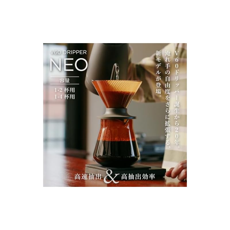 HARIO V60 Dripper NEO (1-2 cups) Tritan Resin Spiral Rib Amber Made in Japan VDN-01-AB