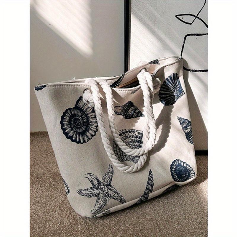 

Fashionable Large Capacity Tote Bag With Shell & Starfish Pattern, School Bag, Large Capacity, Portable, For Teen Girls Women College Students one-size