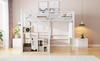 Loft Bed with Safety Ladder 90*200, Children's Bed with Iron Frame and Storage Area, Youth Bed, Single Bed, White