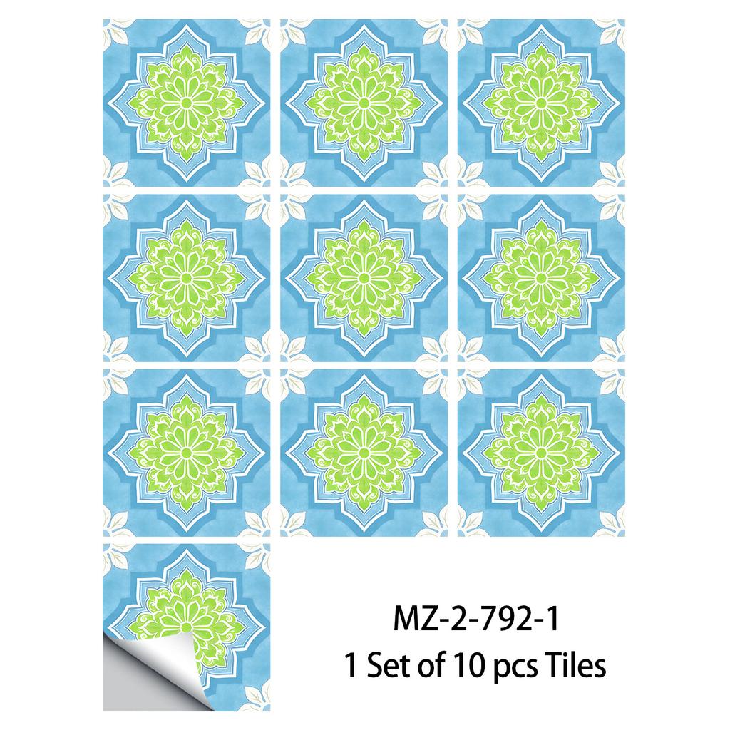 10Pcs Moroccan Tile Stickers - Crystal Glossy PVC Wall Decals - Waterproof Self-Adhesive Floor Mural for Kitchen Bathroom Home Decoration