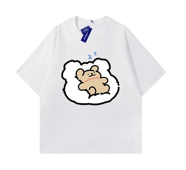 MINISO Cute Cartoon Maltese Line Dog Printed Tshirt Shortsleeve Women Men Couple Casual Loose Versatile Hotselling Tees