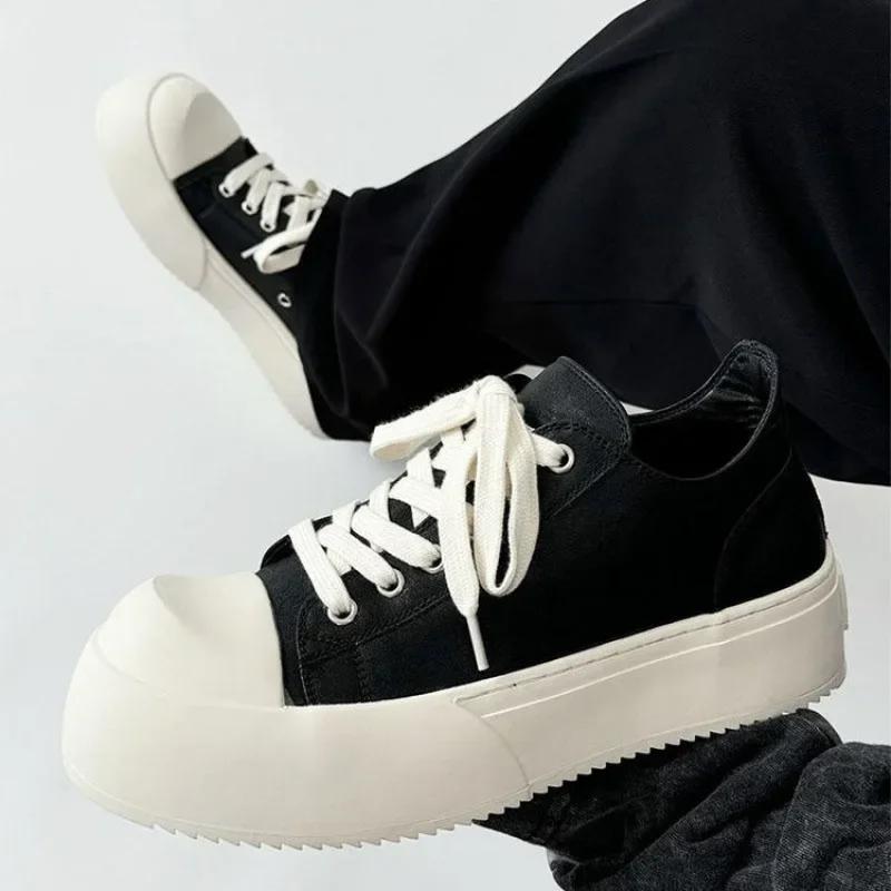 

Men Thick-Soled Big Round Toe Sneakers Couple Anti slip Wear Outdoor Shoes Women Versatile Trendy Casual Unisex Board Footwear 35 чёрный