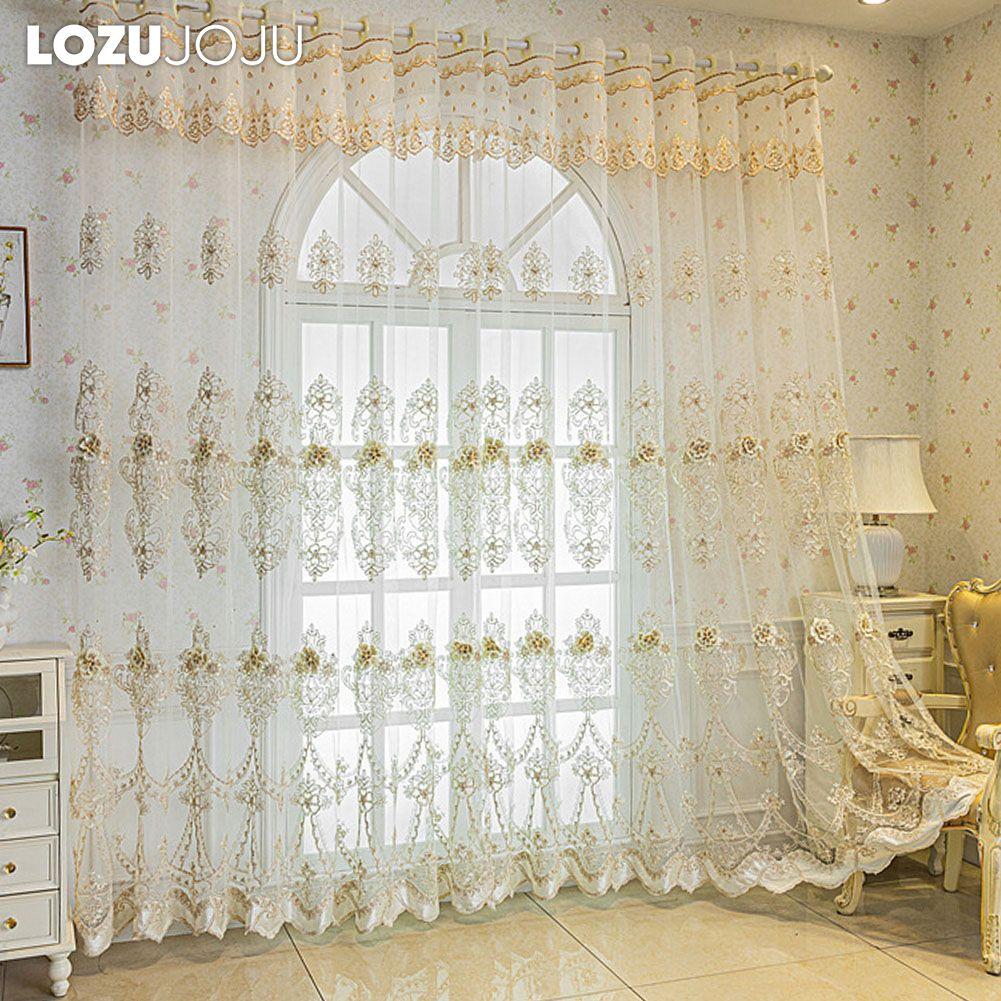 1PC LOZUJOJU European Style Luxury Three-dimensional Embroidery Transparent Tulle Sheer Curtain for Living Room Bedroom Window Decoration Home Decor