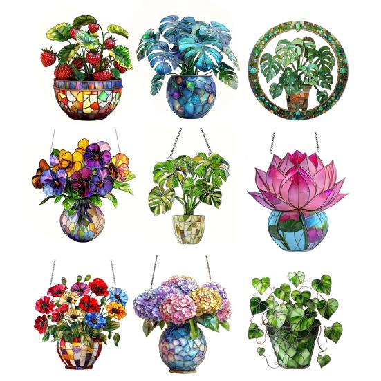 Acrylic Garden Sign with Potted Plant Pattern Weather-Resistant Outdoor Pendant 2D Lawn And Patio Decor for Home Celebration And Garden