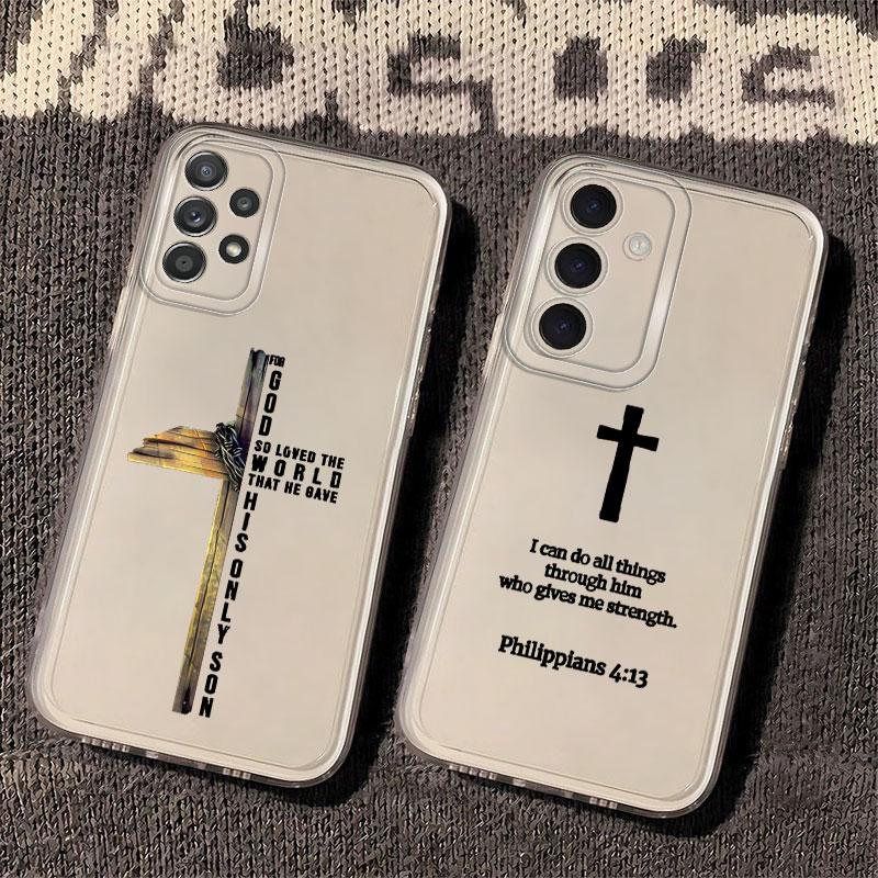 Simple Christian Cross Phone Cover Case for Samsung Galaxy S26 S21 S22 FE S20 Plus S24 Note 20 Ultra 10 S23 Ultra S25 Edge