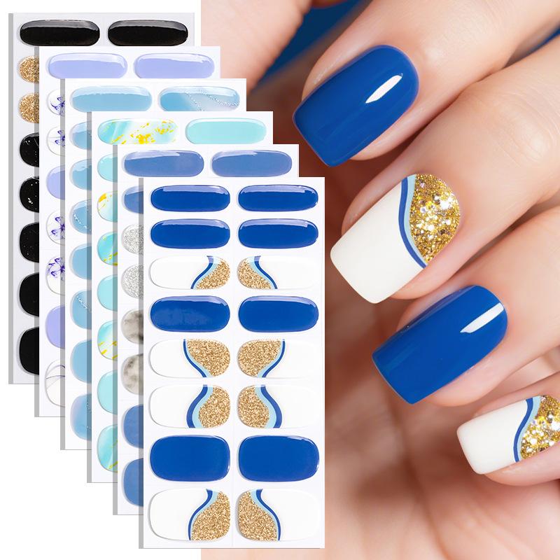 French-style No-bake Gel Nail Stickers, Glittery Gradient, Amazonian Style, No-bake Nail Stickers
