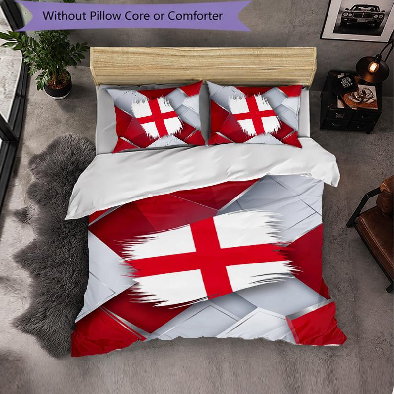 England Football Pattern 3 Pieces Bedding Set Soft Microfiber Duvet Cover with Pillow Cases for Bedroom