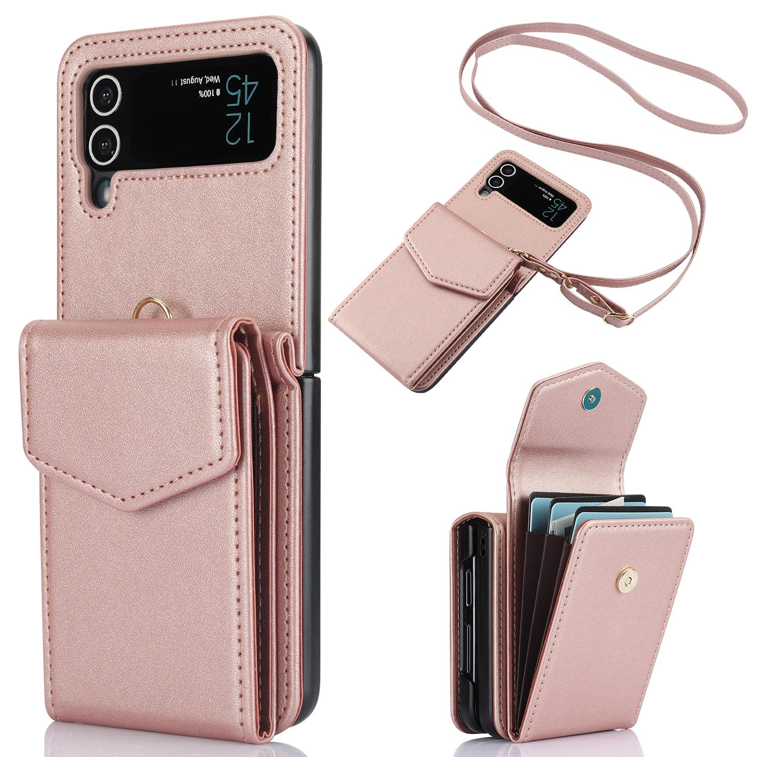 

For Samsung Galaxy Z Flip4 5G Crossbody Phone Case RFID Blocking Card Holder Cover C