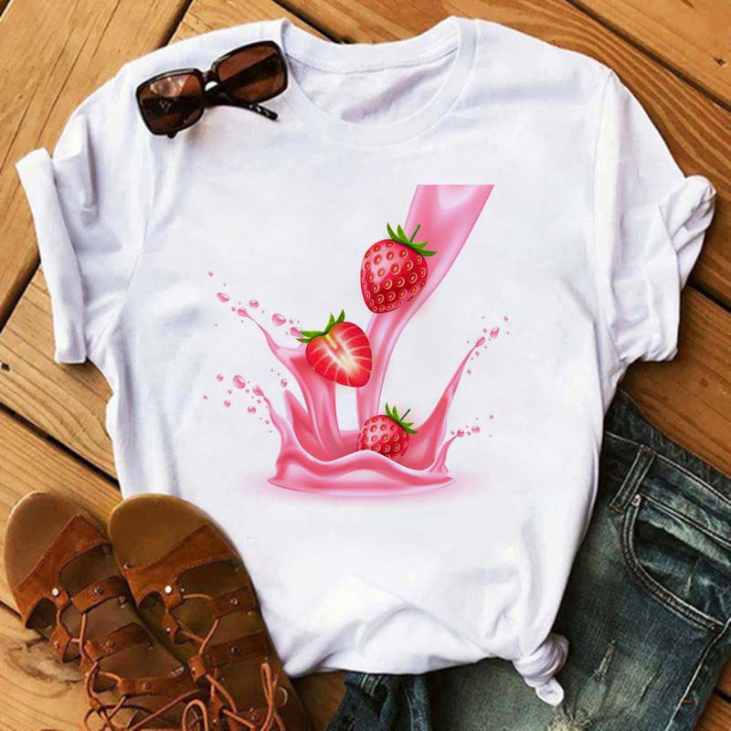 Maycaur Nové Kawaii Dámské Topy s Potiskem Ovoce Jahody Ležérní Dámské Krátkorukávové Streetwear Černé Trička Oversized s Kulatým Výstřihem