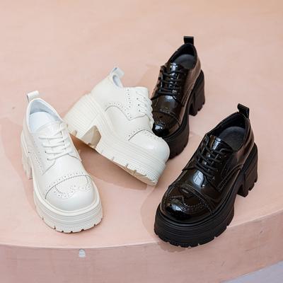 Brogsy damskie 9cm Gruba podeszwa Sznurowane mokasyny Damskie Wygodne i zwiększające wysokość damskie wysokie obcasy