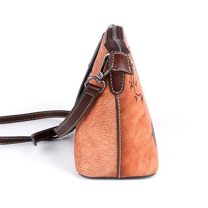 Vintage design Tašky přes rameno s květinovým vzorem z pravé kůže Crossbody kabelka pro ženy Dámská růžová kabelka
