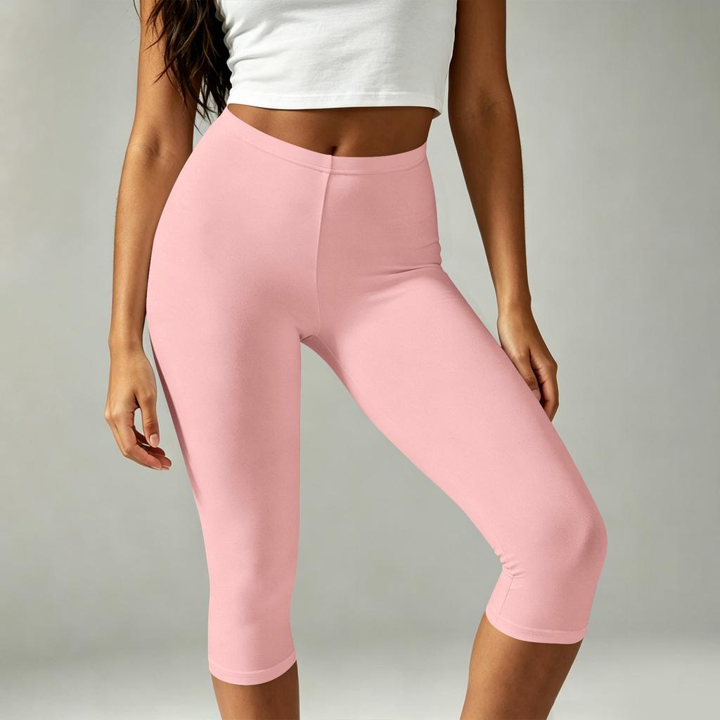 Women High Waist Capri Yoga Pants Without Pockets Stretchy Athletic Cropped Leggings for Workout Fitness Exercise