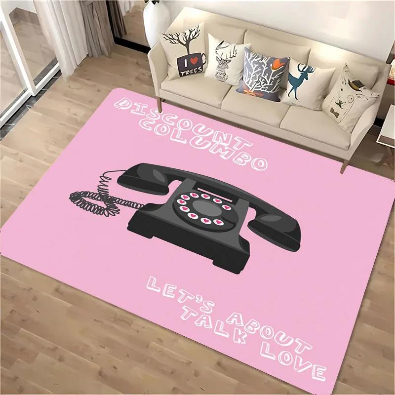 3D HD Printing Retro Phone Carpet for Living Room Cartoon Children's Bedroom Sofa Doormat Floor Tapete Anti-slip Mat Decor Rugs