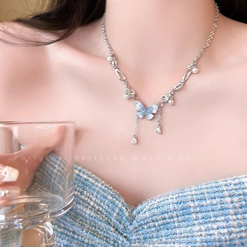 

Ожерелье с кисточками в виде бабочки из градиентного жемчуга Ice Crystal: Летняя ключичная цепочка для милого, крутого и шикарного образа [Titanium Steel Chain]
