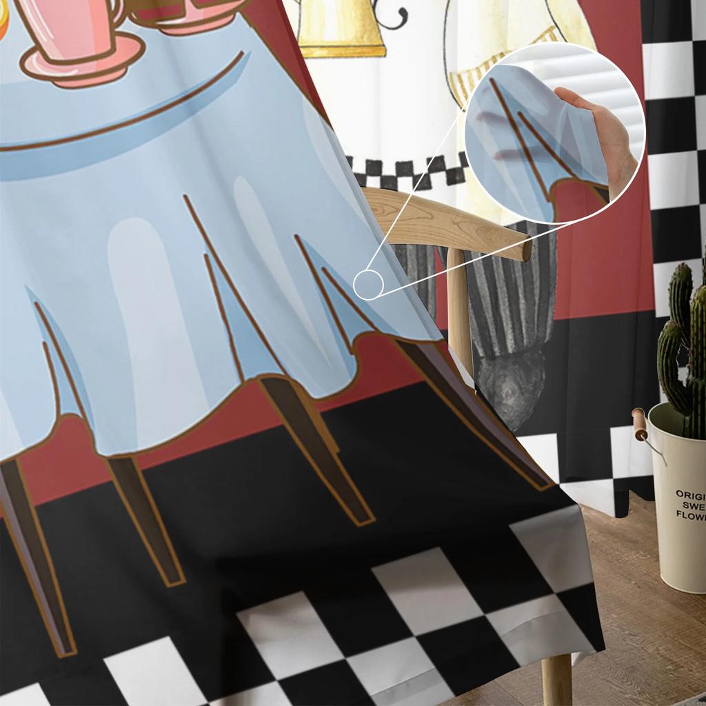 Red Black And White Plaid Kitchen Cook Gourmet Knife Tulle Curtains Living Room Kitchen Window Decoration Voile Sheer Curtain