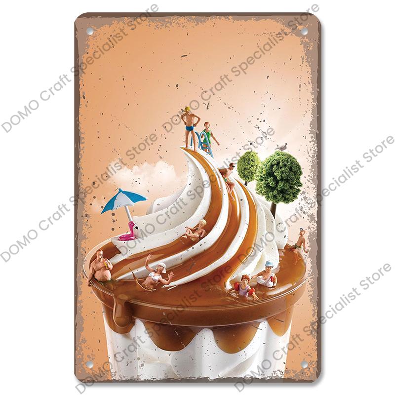 Summer Dessert Poster Vintage Metal Sign Ice Cream Cone Charlotte Metal Tin Plate Wall Decor for Cafe Shop Kitchen Living Room
