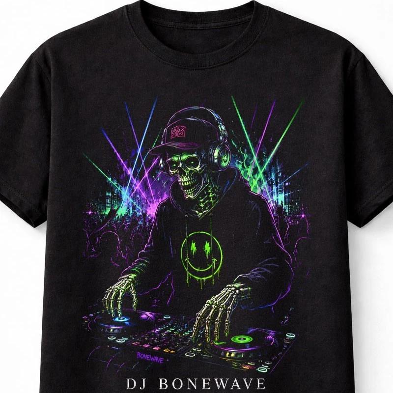 DJ Bonewave Skeleton Rave EDM Neon Music Unisex TShirt S