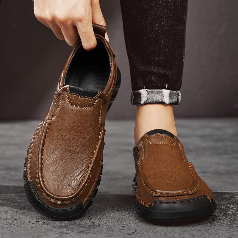 Fashion Handmade Male Slip on Flats New Breathable Loafers Genuine Leather Walking Shoes Fashion Comfortable Men's Casual Dress Shoes