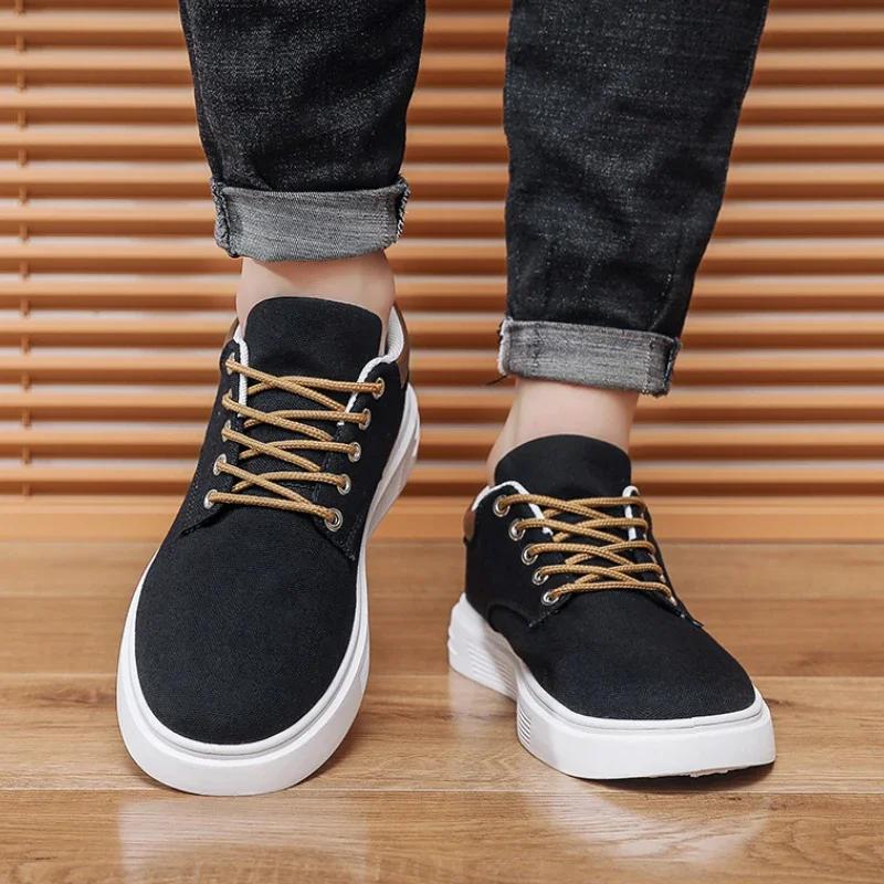 Shoes For Men Fashion Canvas Shoes Outdoor Breathable Men Sneakers Non-Slip Lightweight Casual Shoes Designer Lace-Up Men Flats
