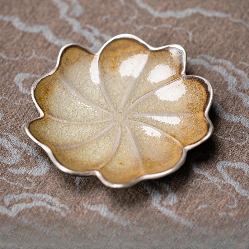 Ice Flower Glaze Gilt Silver Lotus Flower Tasting Tea Cup Coaster Tea Cup Ceramic Cup Holder Home Kung Fu Tea Set