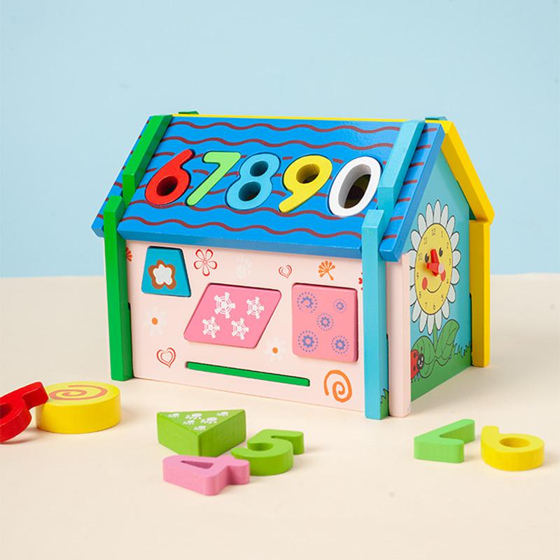 Wooden Matching House Toys Montessori Toys Multifunction Box Color Shape Sorting Building Blocks for Children Early Education