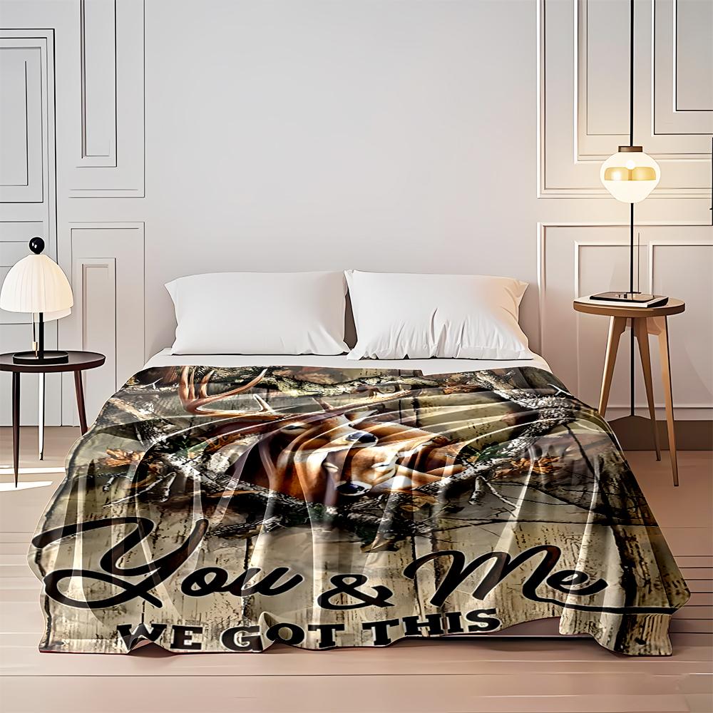Romantic Deer Design with "You & Me" Quote. Flannel blanket for bedroom, living room, sofa, and nap sofas.