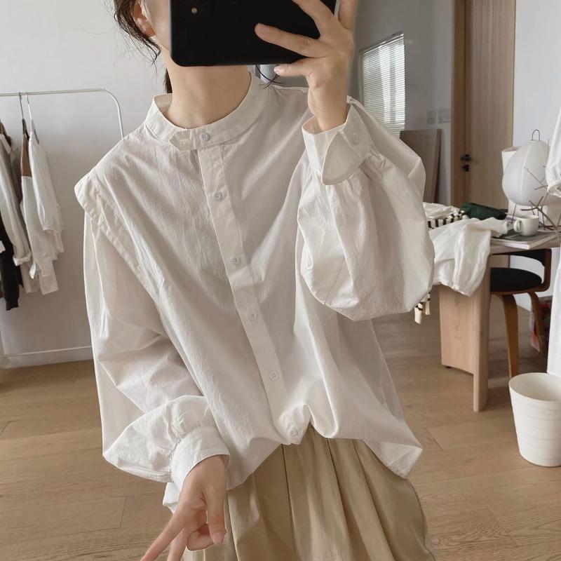 Half Turtleneck Shirt for Women Spring Autumn New Loose Korean Style Long-sleeved Design Cotton Top