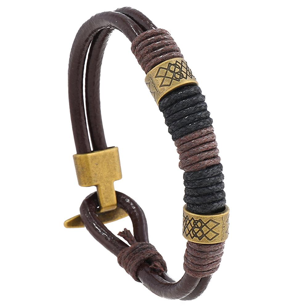 Vintage Mens Leather Bracelet Handmade Weaven Wax Rope Braslet Bangle Accessories Hombre Hiphop Rock Wrap Braclet Gifts For Him