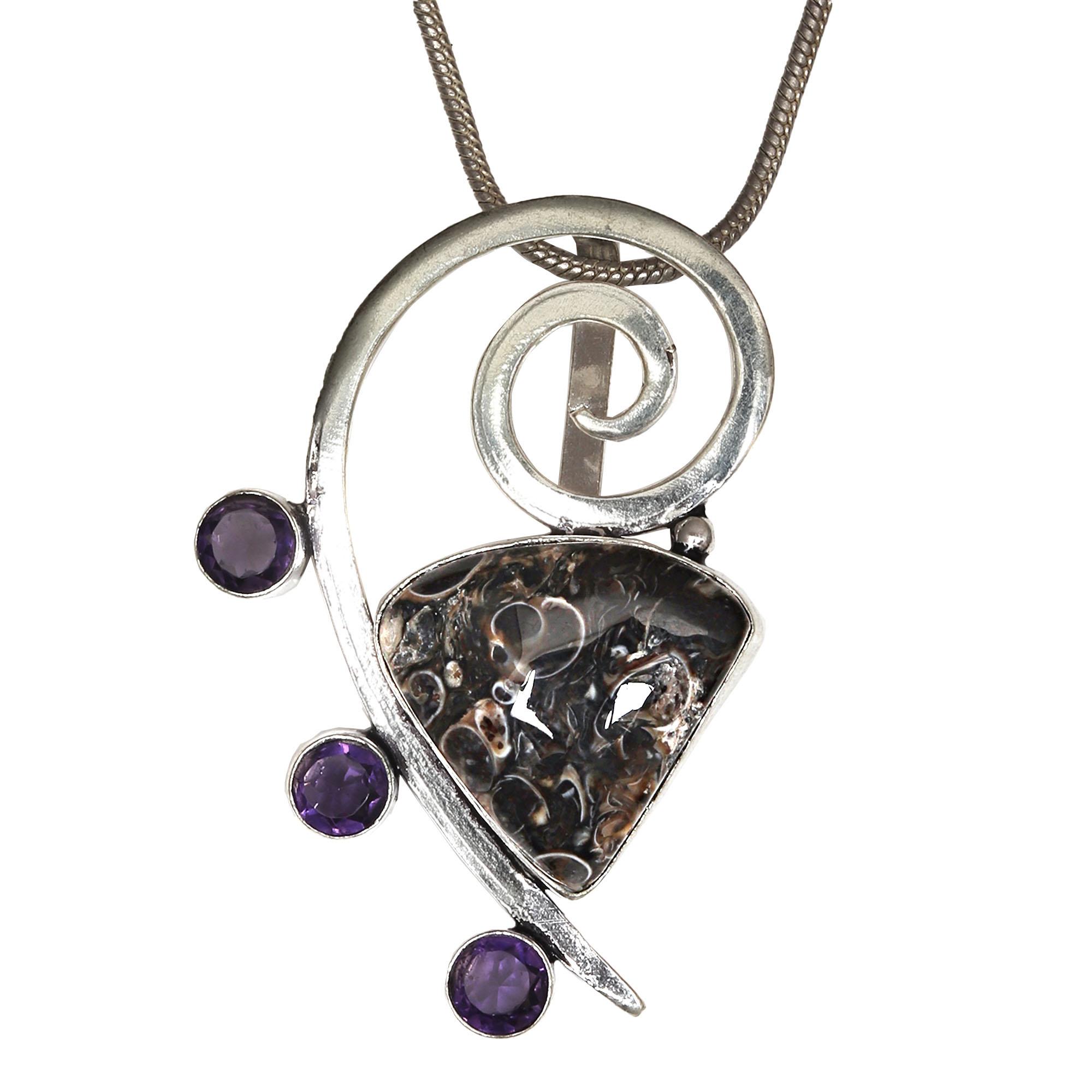 

Серебряная подвеска ко Дню матери с яшмой Turtella Jasper Amethyst Gemstone 2 дюйма
