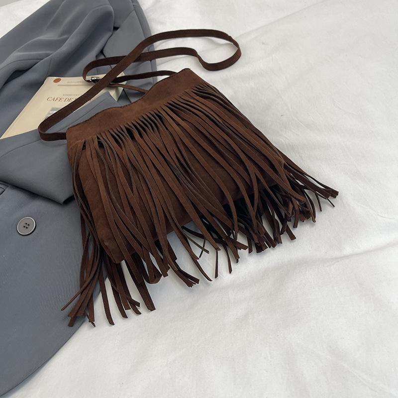 Borsa a tracolla con frange stile coreano 2025: Borsa a Spalla Donna Retrò di Alta Gamma per Autunno/Inverno