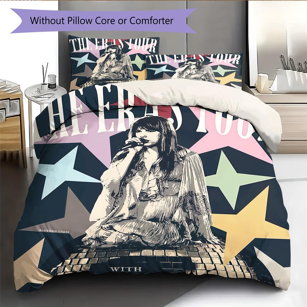 Famous Singer  Pattern Bedding Quilt Set Quilt Cover Pillowcase Home Decoration Birthday Gift (1 * Duvet Cover + 2 * Pillowcase, Without Core)