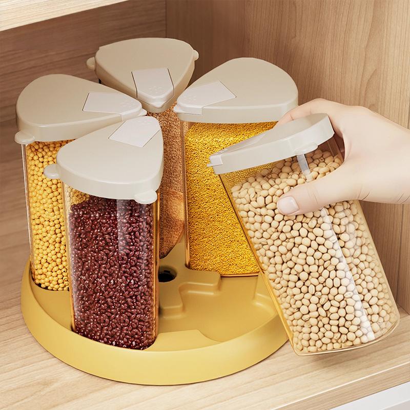 Rotating Moisture-Proof Grain Storage Box with Compartments for Kitchen & Fitness Enthusiasts