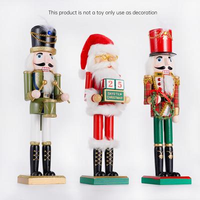 38CM Wooden Nutcracker Soldier Puppet Christmas Decoration Santa Claus Statue Desktop Ornament Navidad New Year Home Decoration