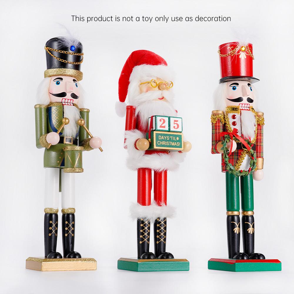 38CM Wooden Nutcracker Soldier Puppet Christmas Decoration Santa Claus Statue Desktop Ornament Navidad New Year Home Decoration