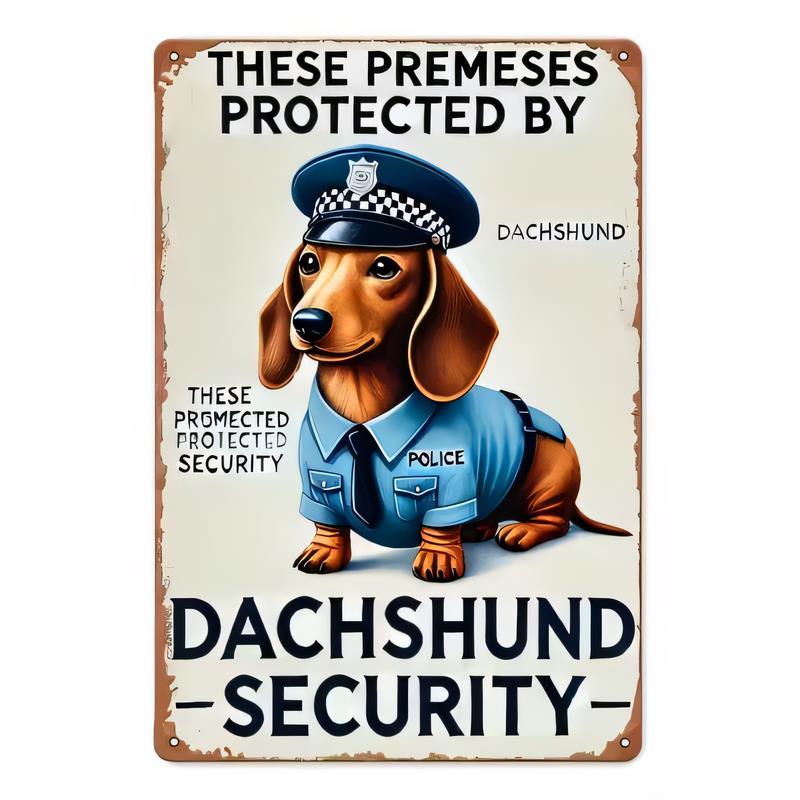 Tin Sign These Premises Protected By Dachshund Security Dog Vintage Metal Wall Plaque for Home Bar Garage Office Decor Rustic Re