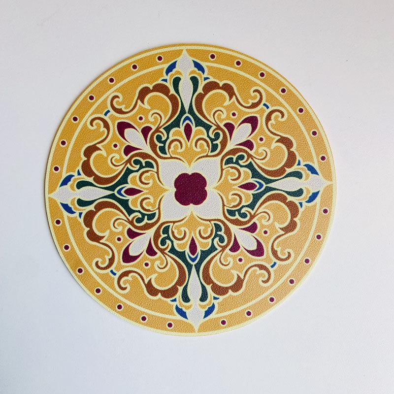1PCS Round Ethnic Leather Coasters Boho Printed Heat Insulation Antiskid Cup Mats Reusable Drink Pad Tableware Set Kitchen Decor