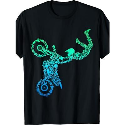 Europäische Größen Herren & Damen Retro Motocross Dirtbike T-Shirt - Schweres T-Shirt mit Dirtbiker Grafik