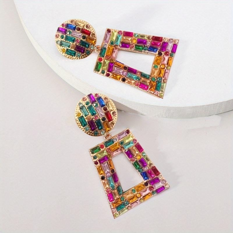 Vintage Luxury Geometric Square Drop Dangle Earrings Multicolor Synthetic Zircon Christmas All Season Jewelry for Party Gift