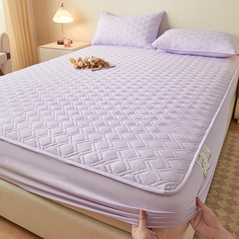 Class A maternal and infant grade solid color mattress three-piece set, cotton padded dust cover, washed cotton non-slip mattress cover