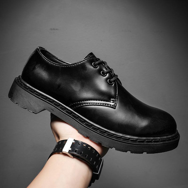 Round head casual leather shoes muffin bottom tooling low-top Martin shoes men's leather heightening retro
