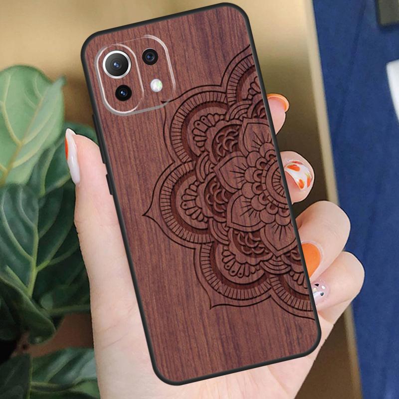 Mandala Floral Wood Case For Xiaomi 15 14 Ultra 13T 14T 15T Pro 17 Pro Max POCO F8 F7 F5 F6 X5 X6 X7 Pro Coque