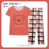 Women's Korean Style Summer Pajama Set - Cute Cartoon Design, Short Sleeve Top, Long Pants, Plus Size