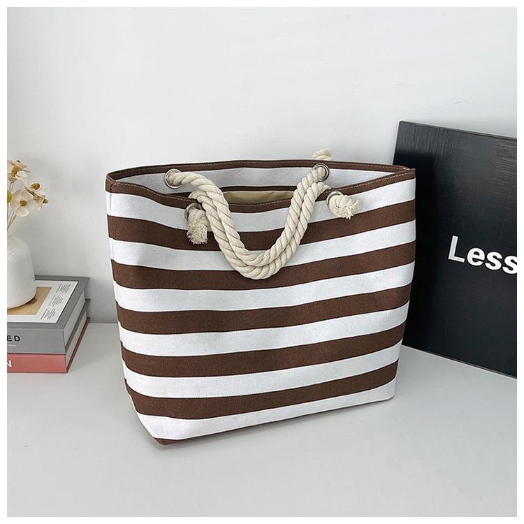New Striped Large Capacity Shopping Bag Compilation Tote Bag