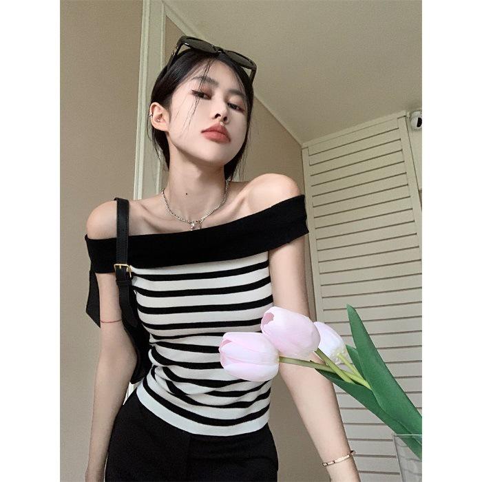 Women's Summer Off-the-Shoulder Striped Knit Sleeveless Top